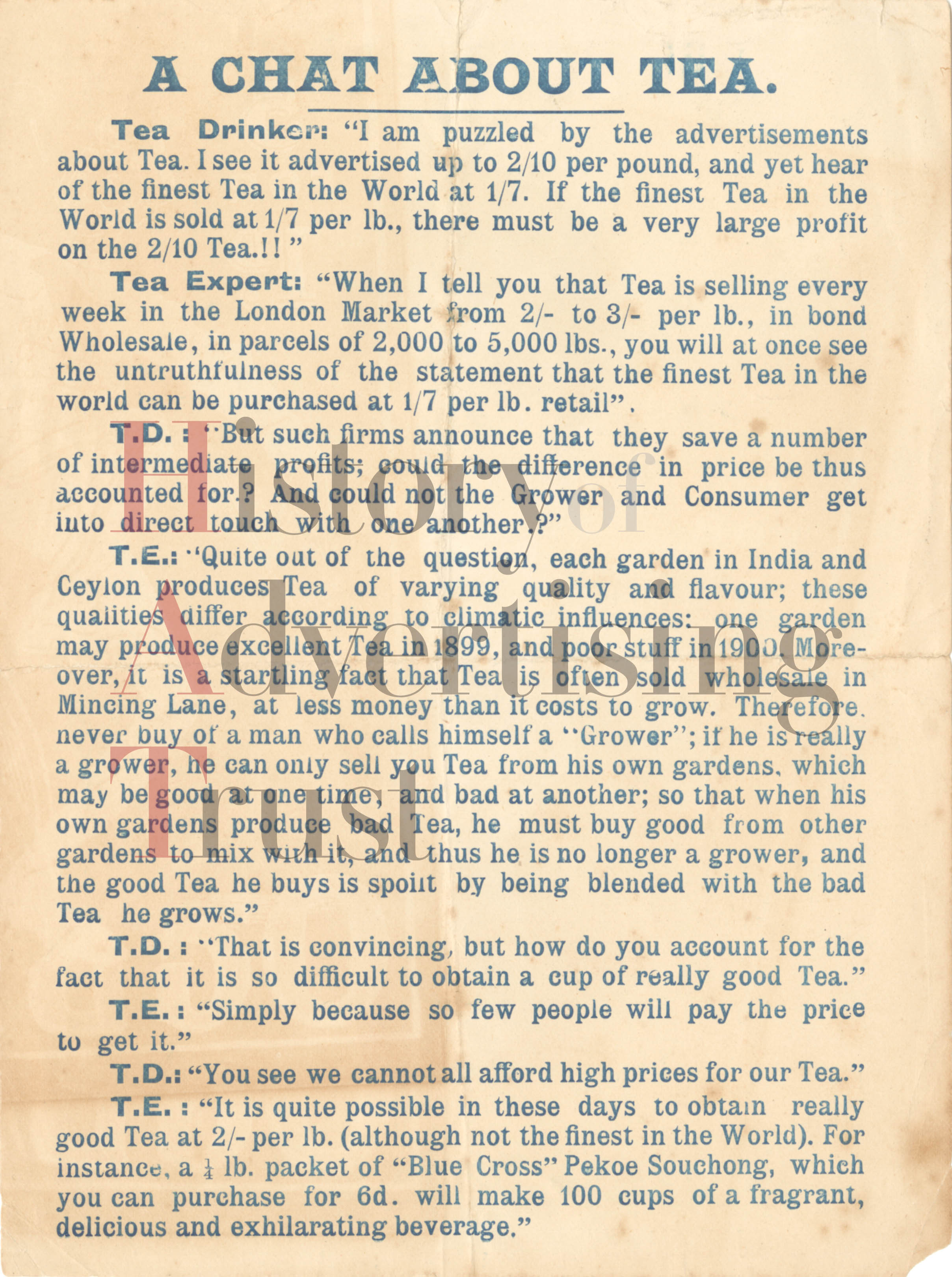 Magazine insert: Blue Cross Tea | Catalogue | History of Advertising Trust